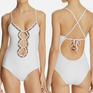 Becca by Rebecca Virtue white crochet one piece swim suit size medium